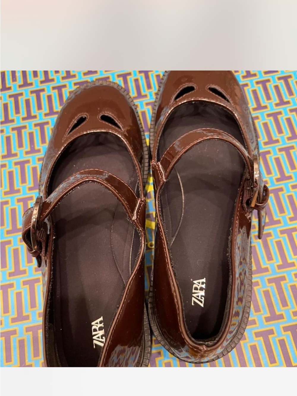 Zara Dark Brown Patent Mary Jane Flats - Picture 2 of 2